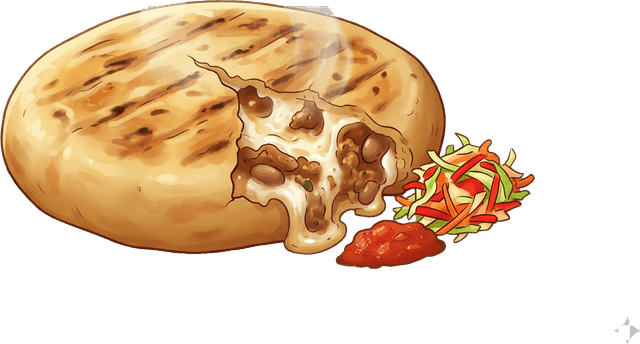 A steaming pupusa with curtido and salsa
